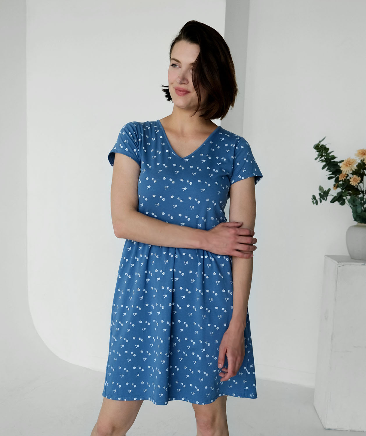 FLEUR printed dress  in Vintage Blue