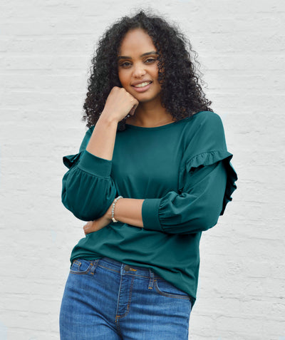 JULES ruffled top in Shaded Spruce