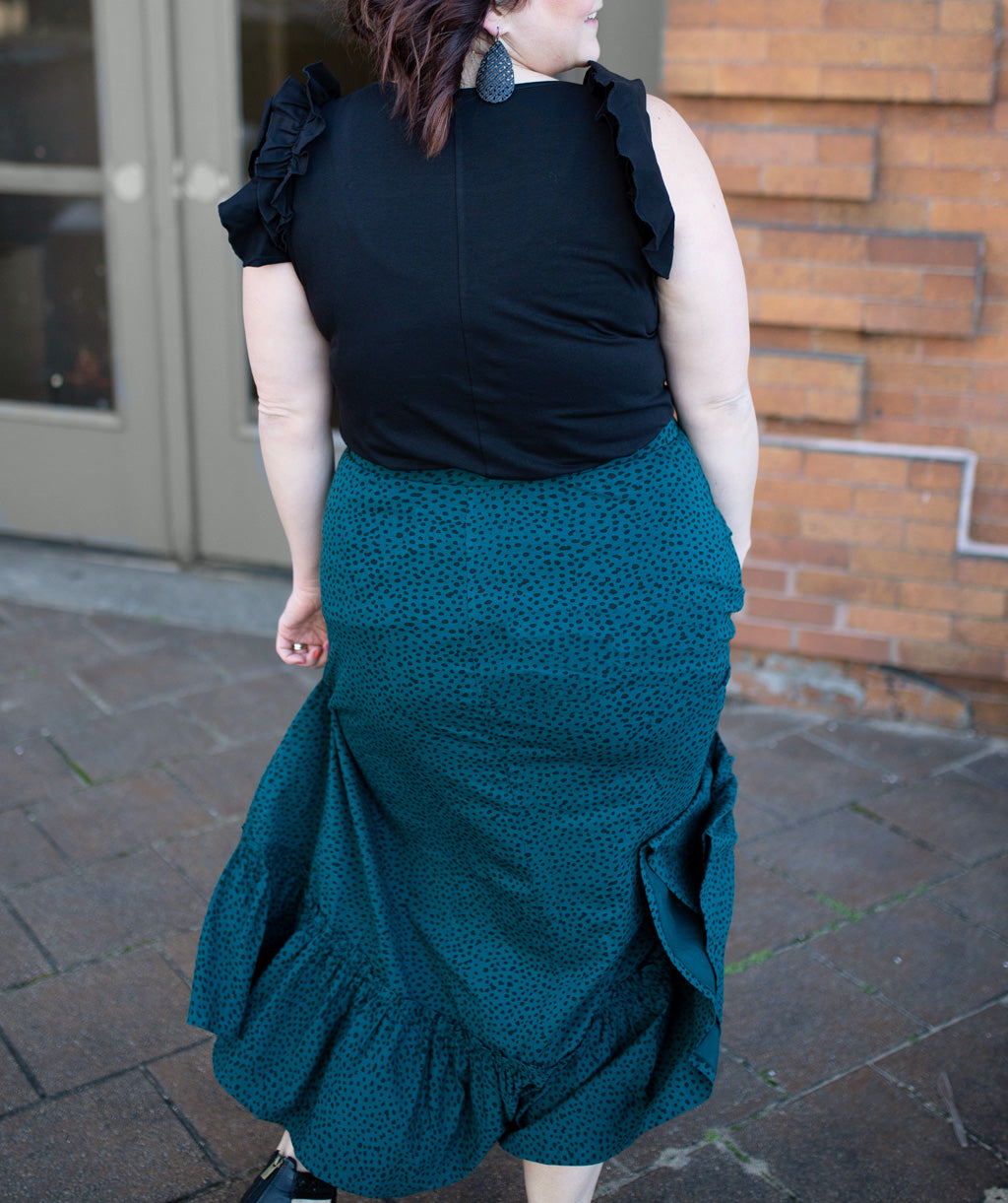 KACEY A-line printed skirt in Teal Ocean