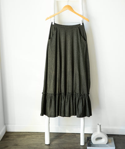 KACEY A-line printed skirt in Dark Olive