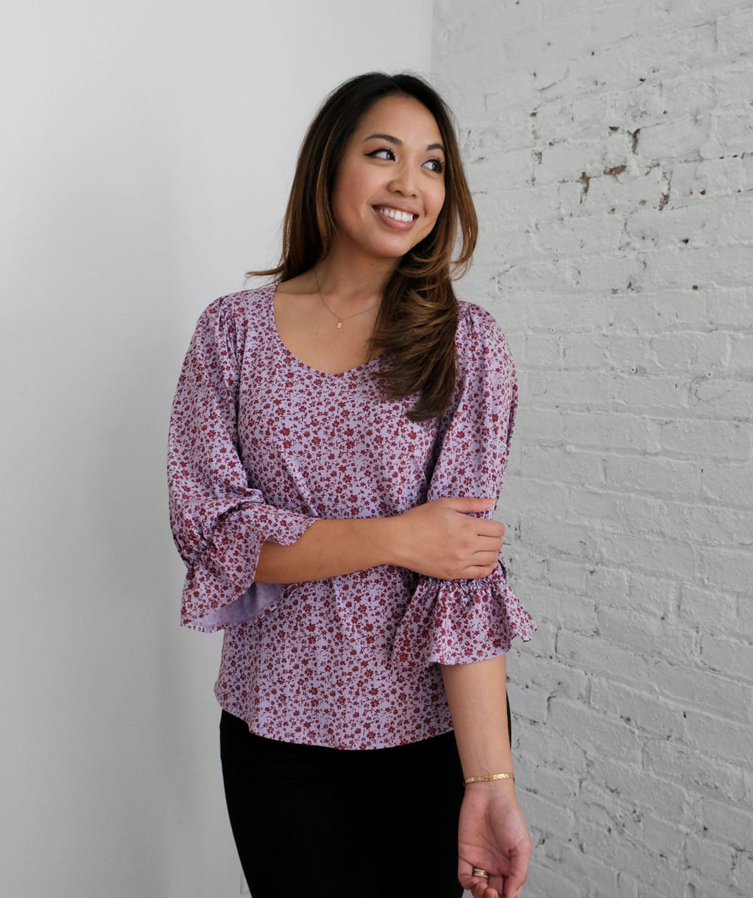 LIVIA printed top in Lavender/Red