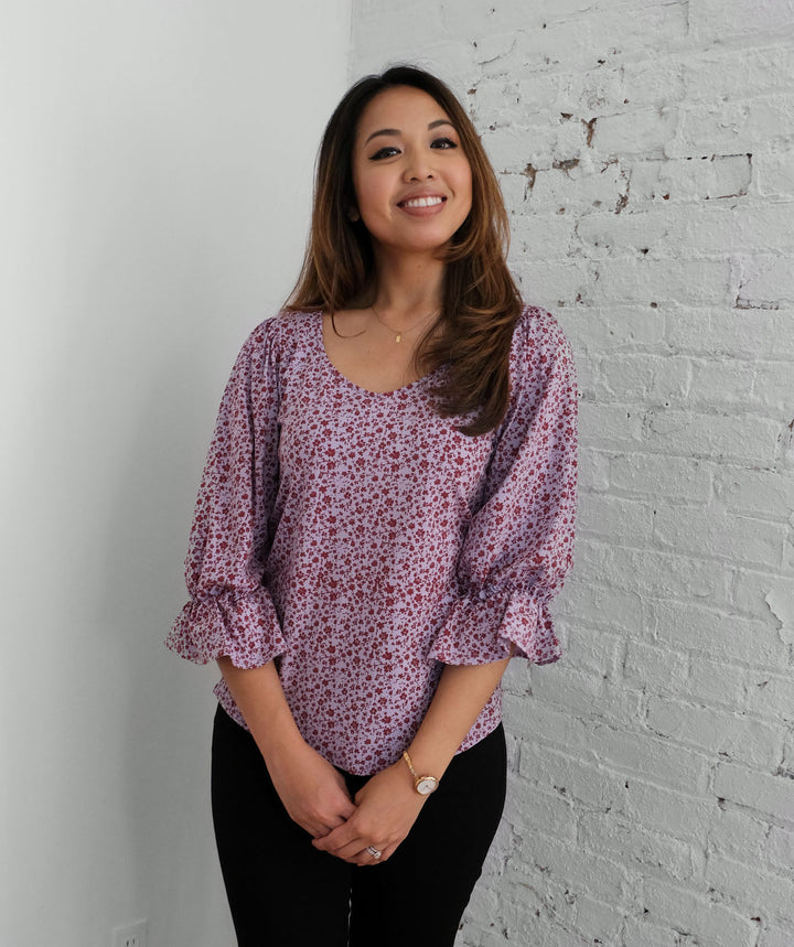 LIVIA printed top in Lavender/Red