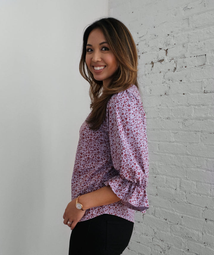 LIVIA printed top in Lavender/Red