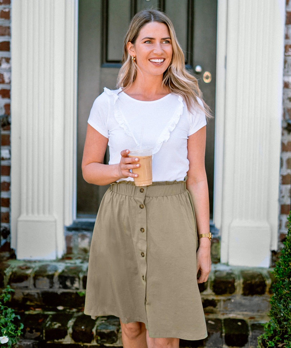 LUCINDA button paperbag skirt in Olive Grove