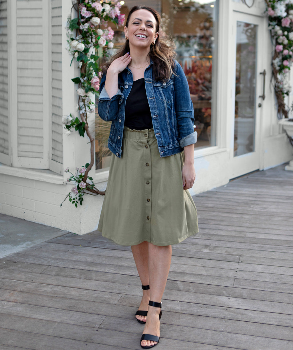 LUCINDA button paperbag skirt in Olive Grove