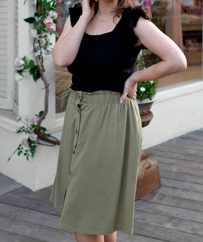 LUCINDA button paperbag skirt in Olive Grove