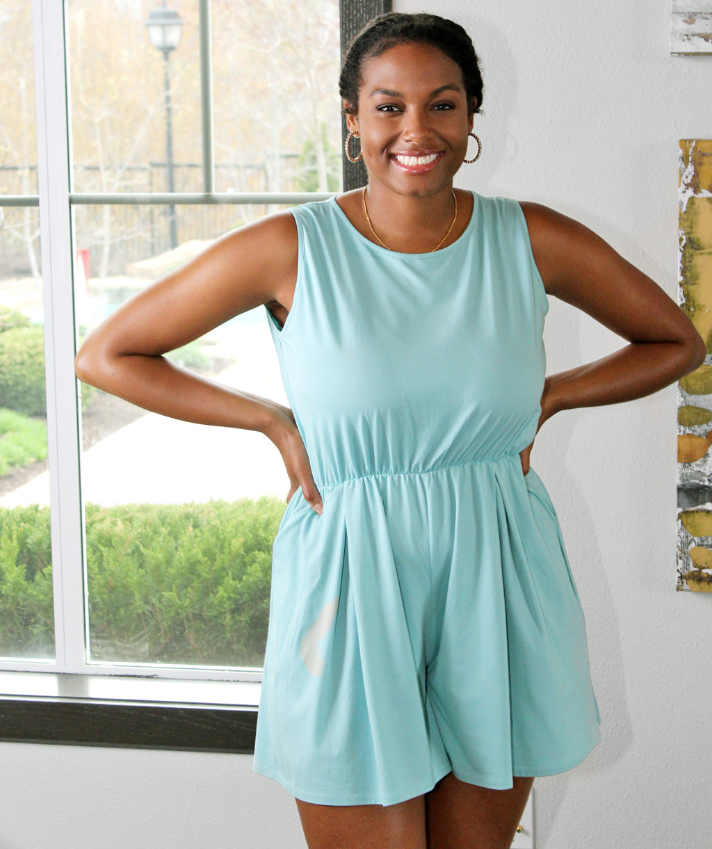 MAYA flowy romper in Aqua Haze