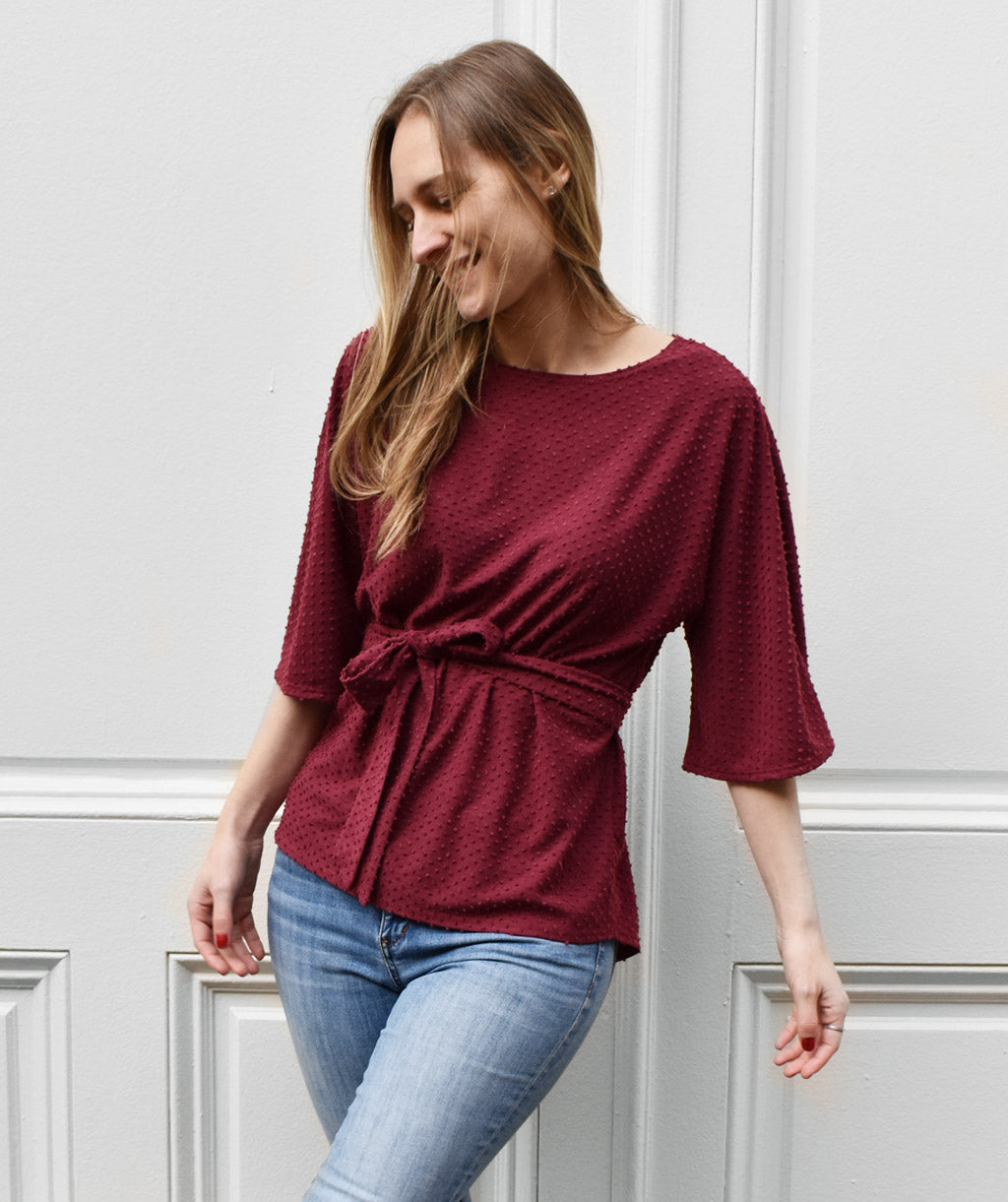 MICHELLE dotted swiss top in Burgundy