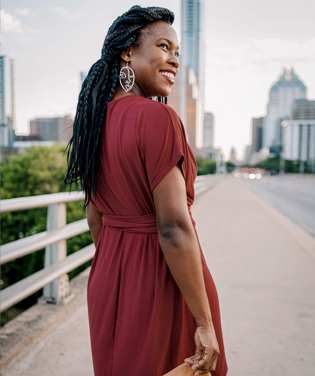 MIDTOWN tie front dress in Marsala<br/>(Less than perfect)