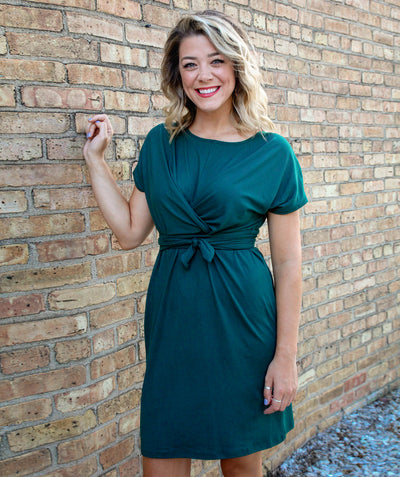 MIDTOWN tie front dress in Peacock<br/>(Less than perfect)