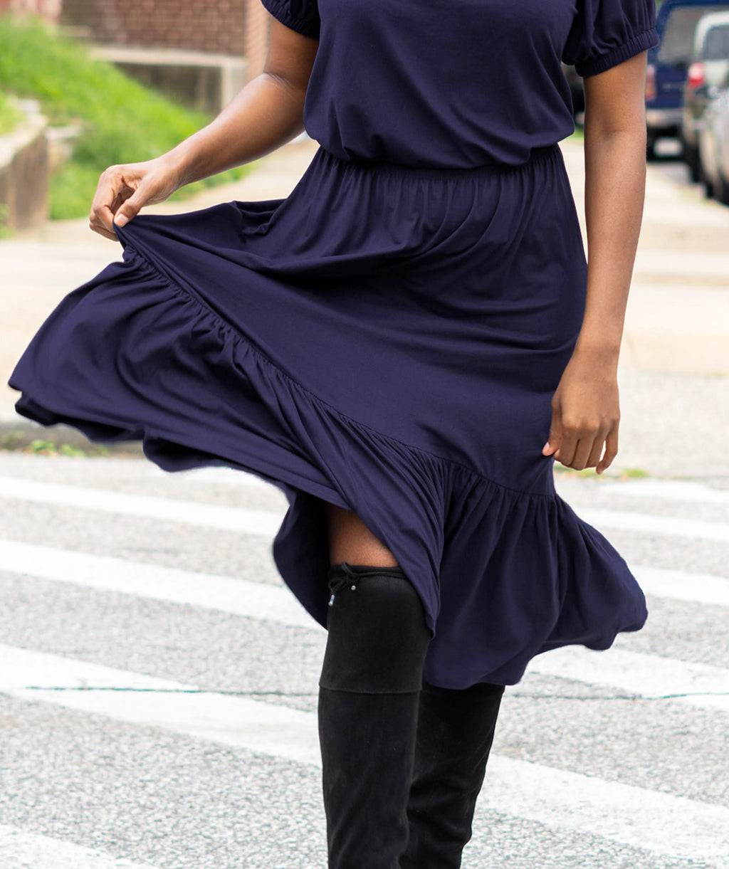 MURRAY tiered skirt in Navy<br/>(Less than perfect)