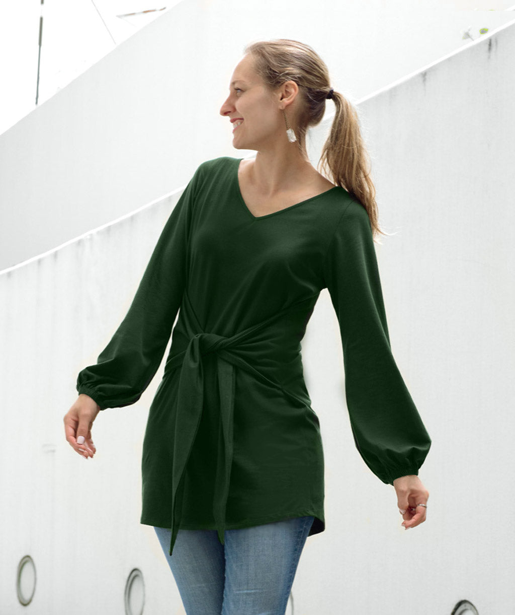 MYLES tie front tunic in Pineneedle