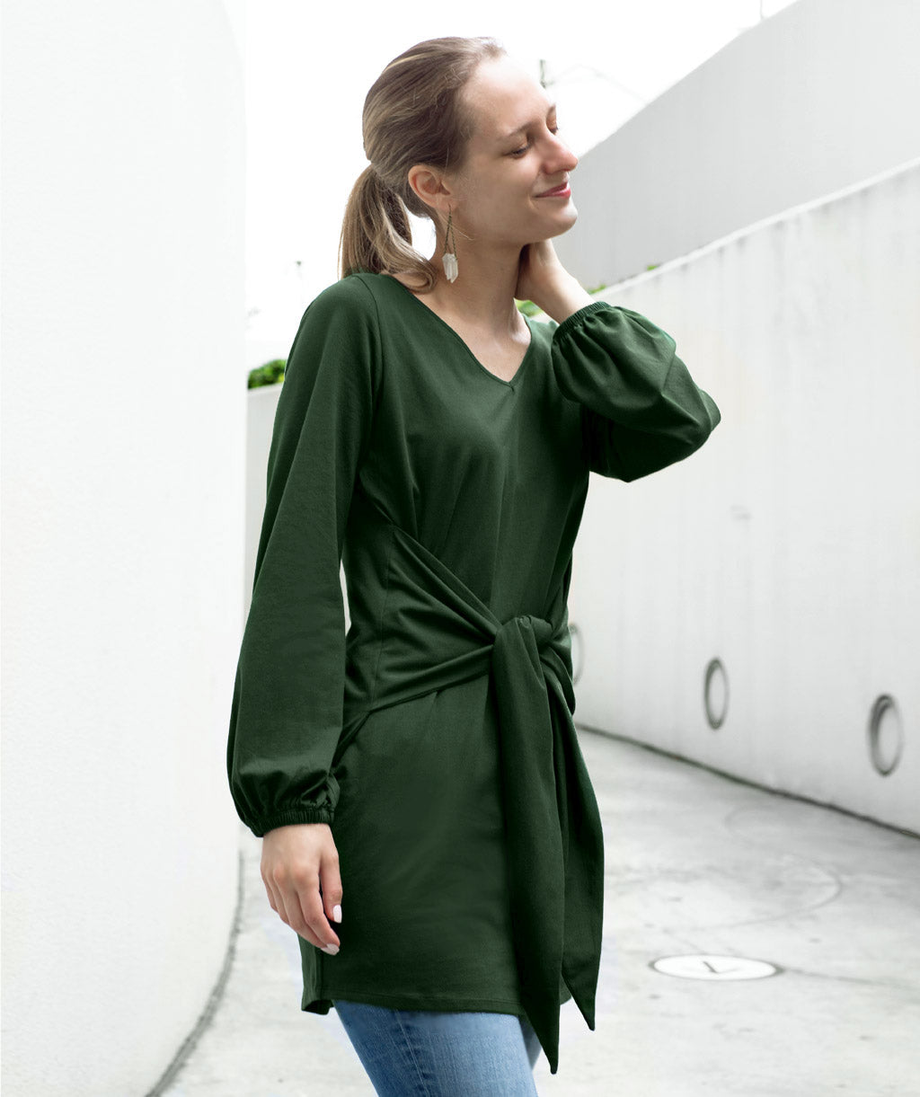 MYLES tie front tunic in Pineneedle