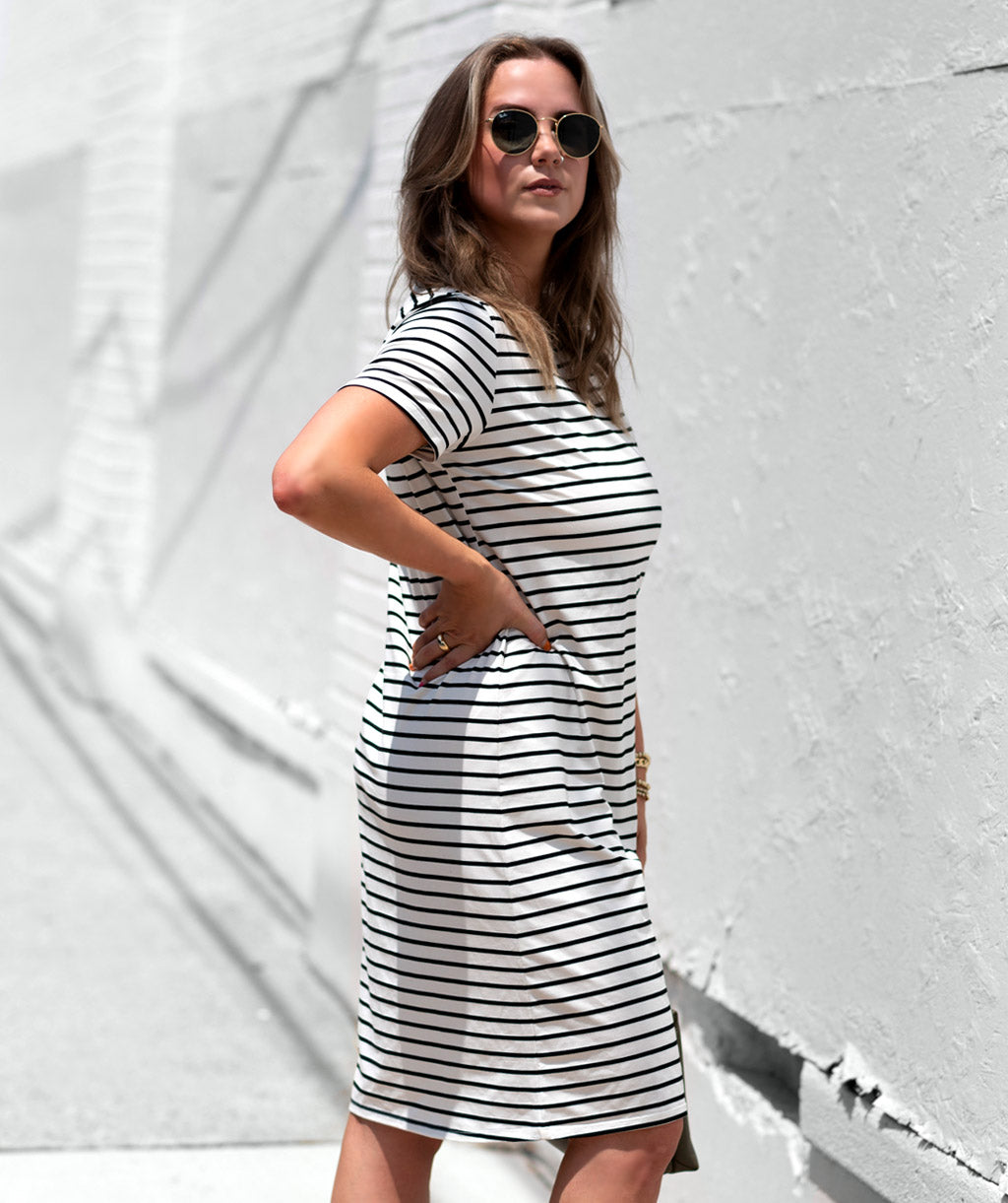NINA stripe t-shirt dress in White/Black – Elegantees