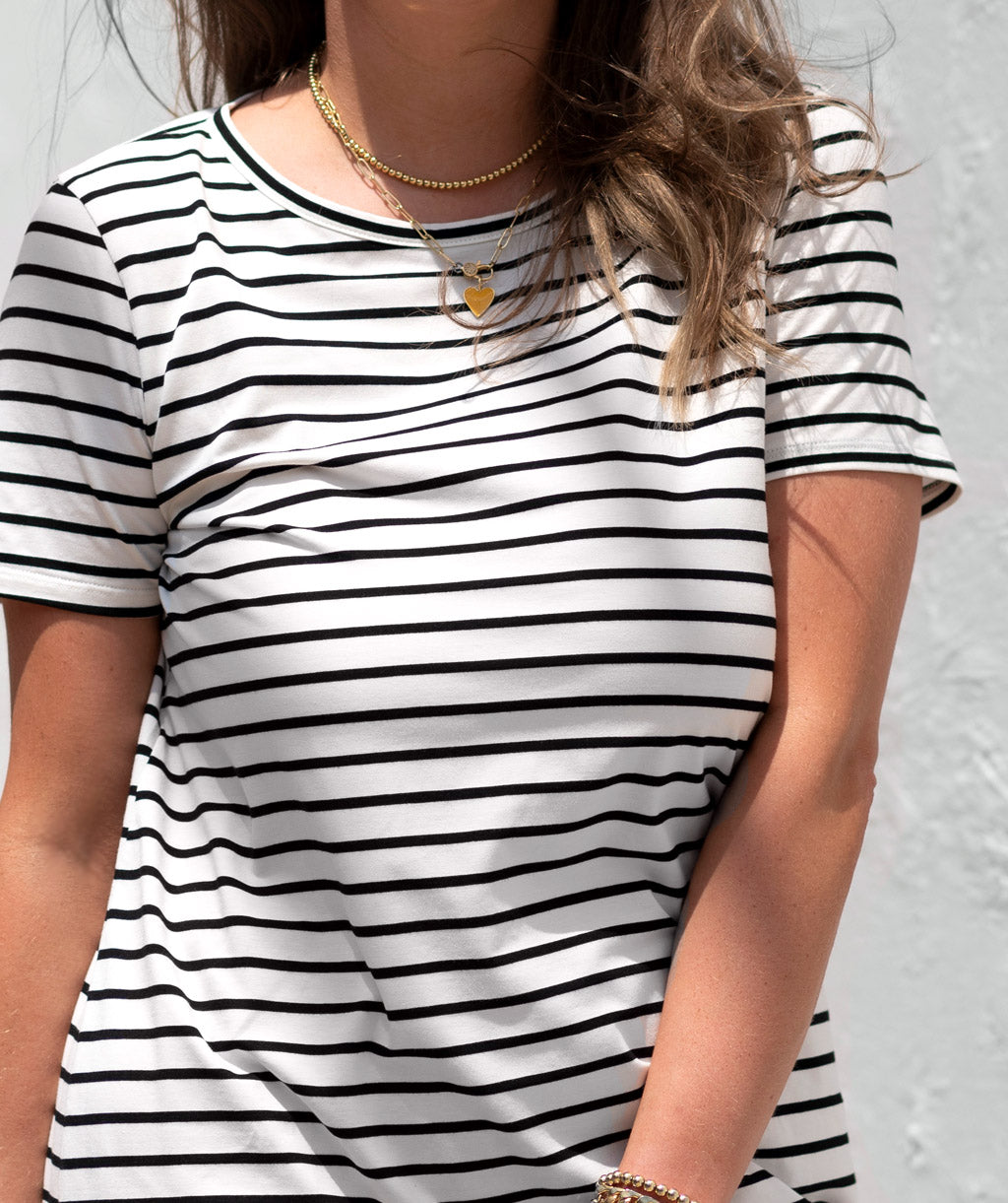 NINA stripe t-shirt dress in White/Black Elegantees NINA stripe t-shirt dress in White/Black Elegantees