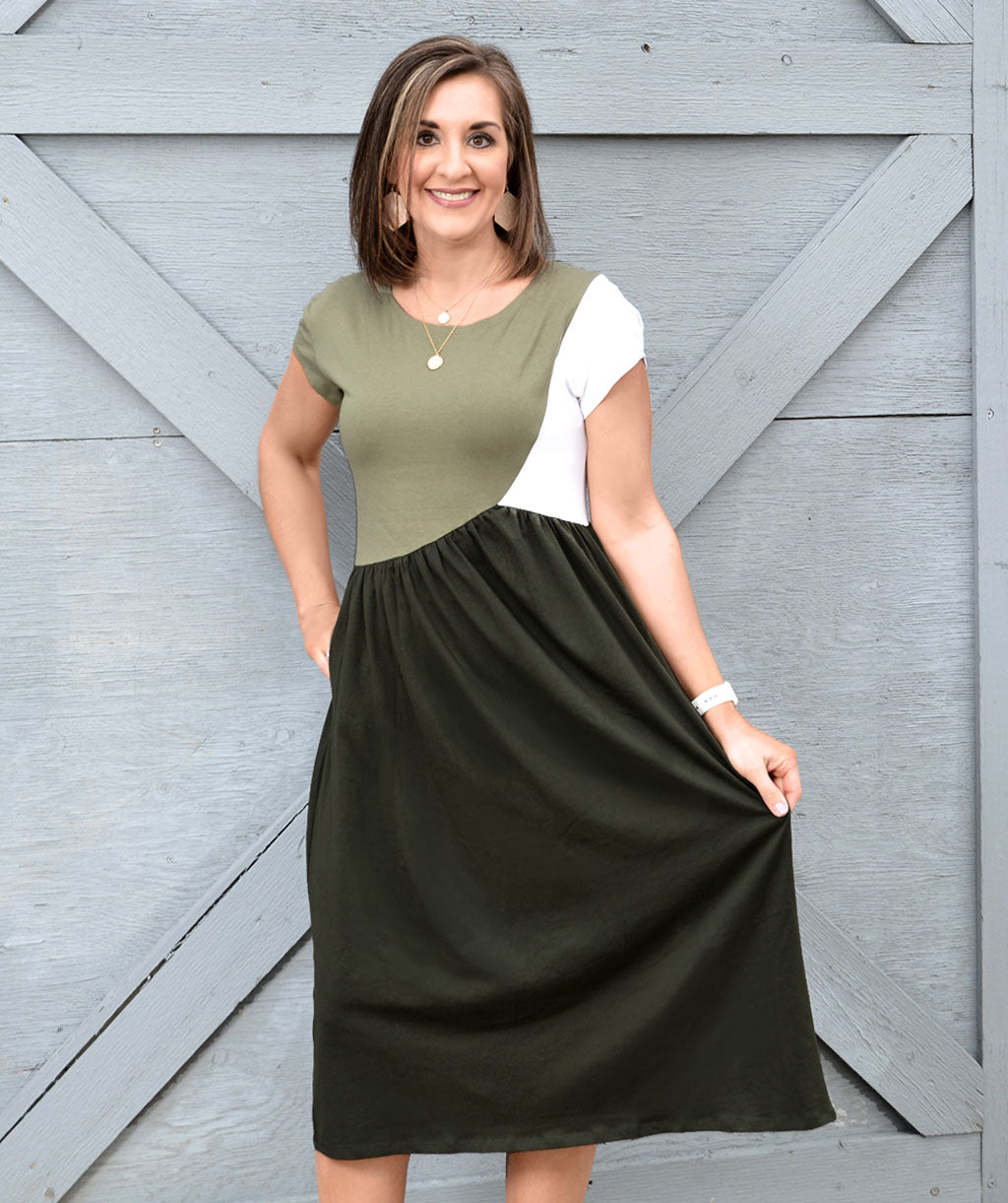 NOVA colorblocked dress in Olive/White