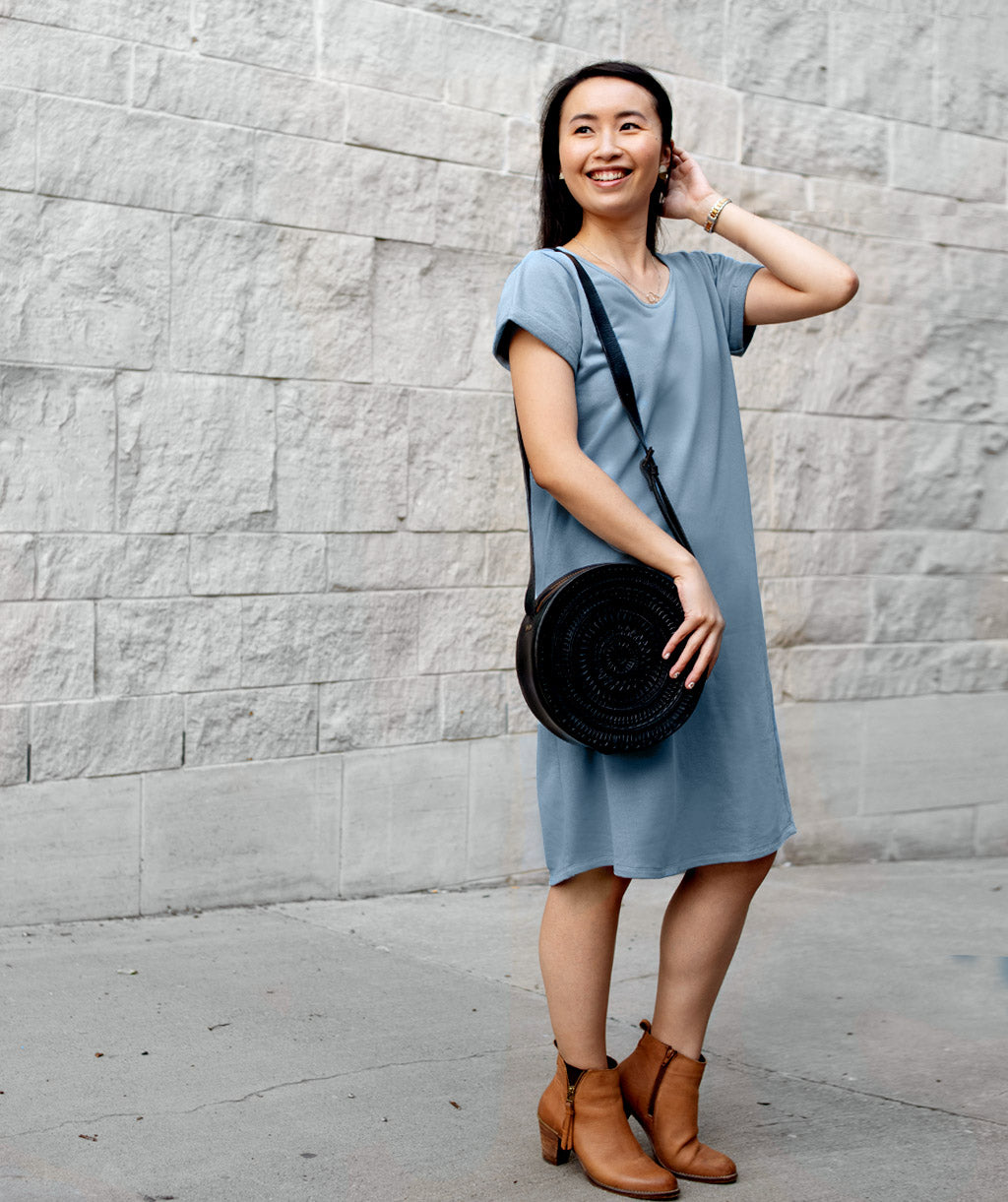 ODESSA french terry dress in Blue Gray
