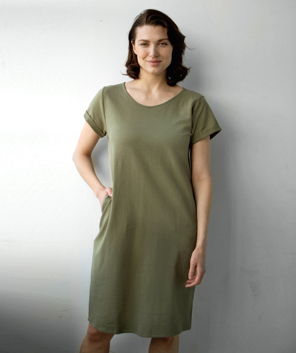 ODESSA french terry dress in Olive Tan