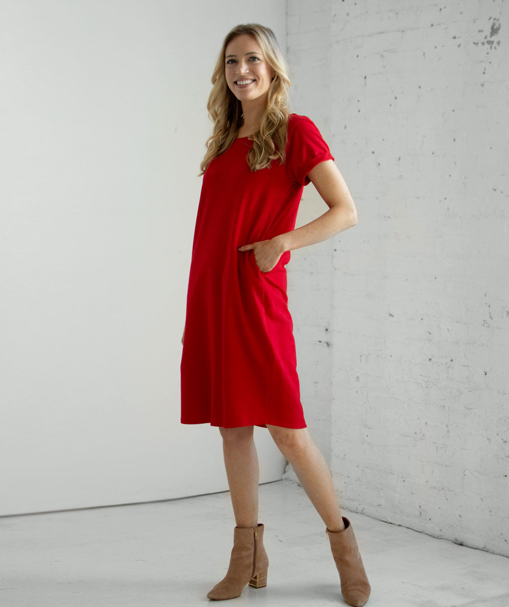 ODESSA french terry dress in Red