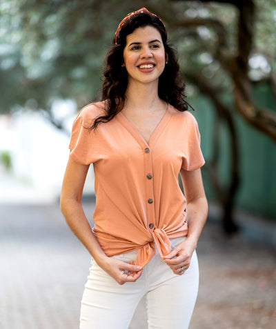 SALMA tie-front button top in Cafe Creme