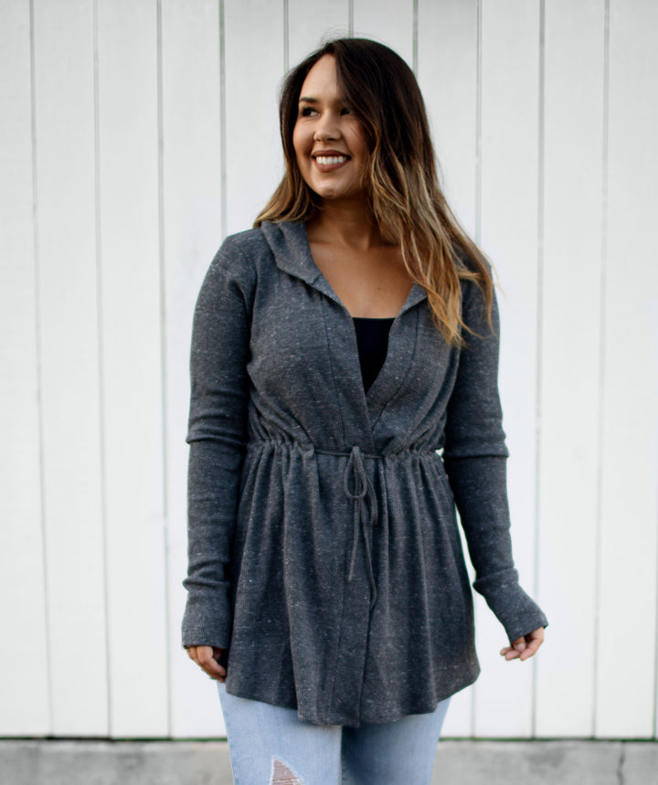 SARAH waffle knit cardigan in Dark Grey
