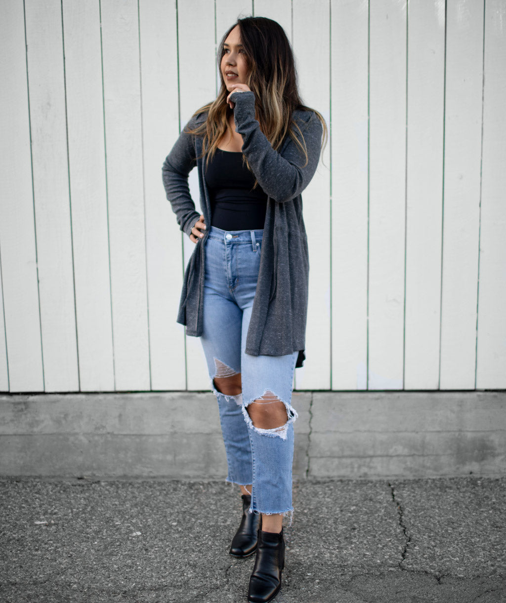 SARAH waffle knit cardigan in Dark Grey