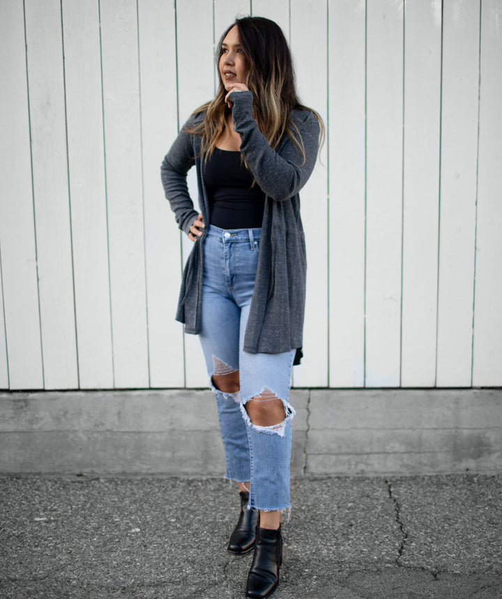 SARAH waffle knit cardigan in Dark Grey