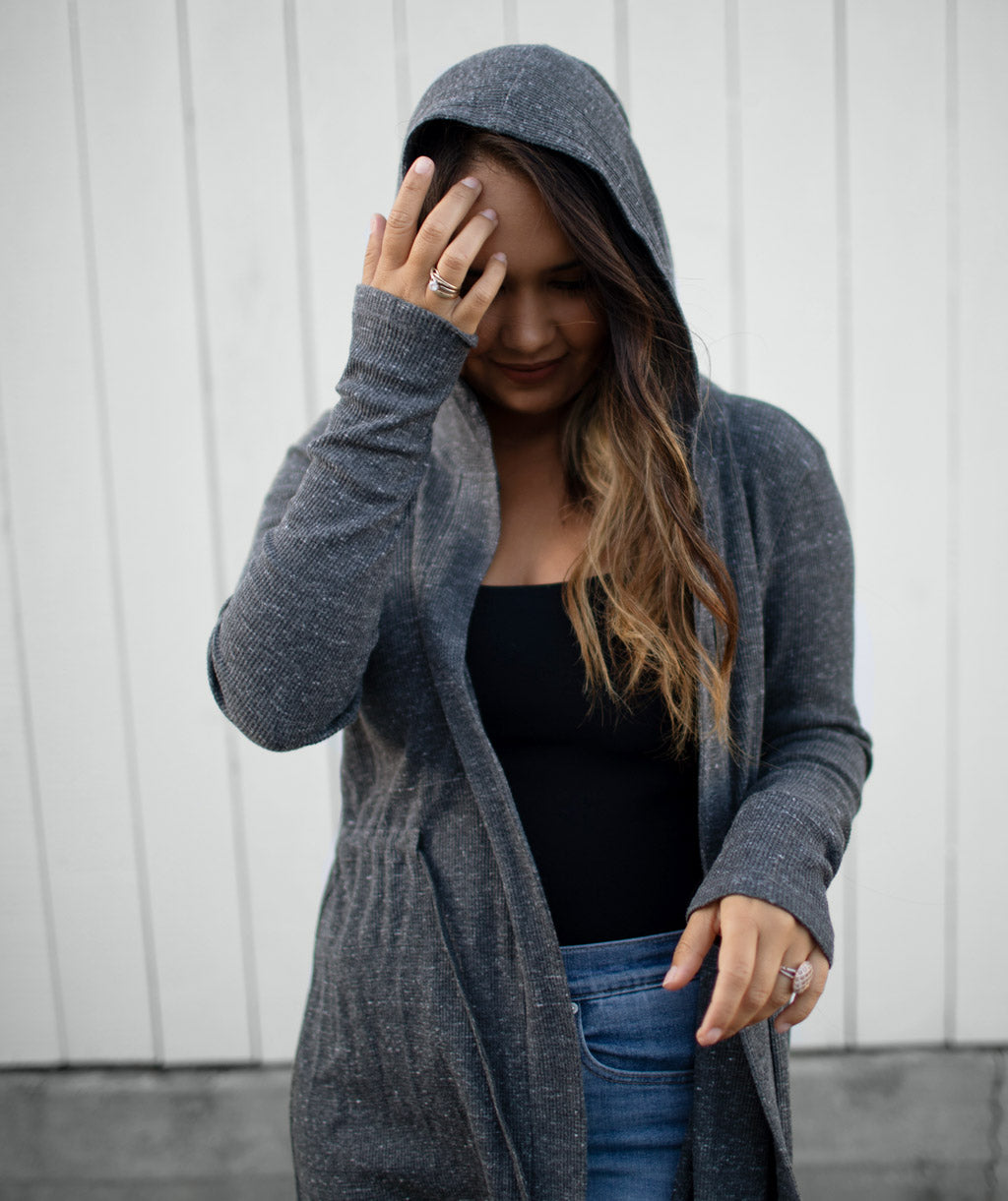 SARAH waffle knit cardigan in Dark Grey