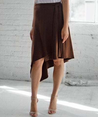 TAMARA rib knit wrap skirt in Brown