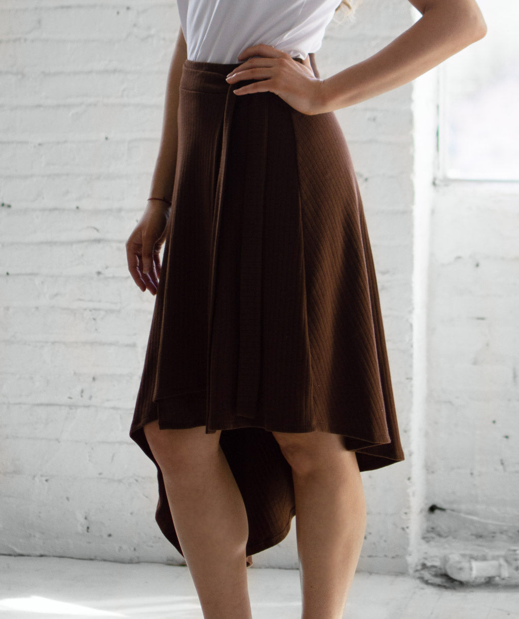 TAMARA rib knit wrap skirt in Brown