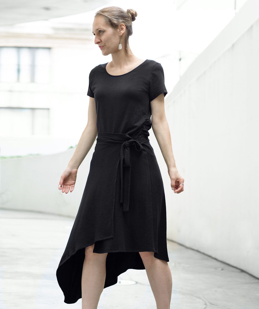 TAMARA rib knit wrap skirt in Black