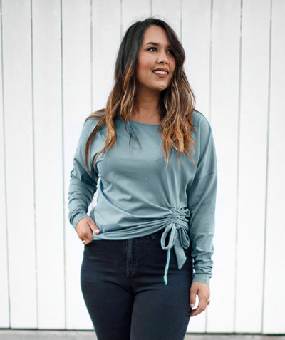 VALERIE side gathered top in Smoke Blue