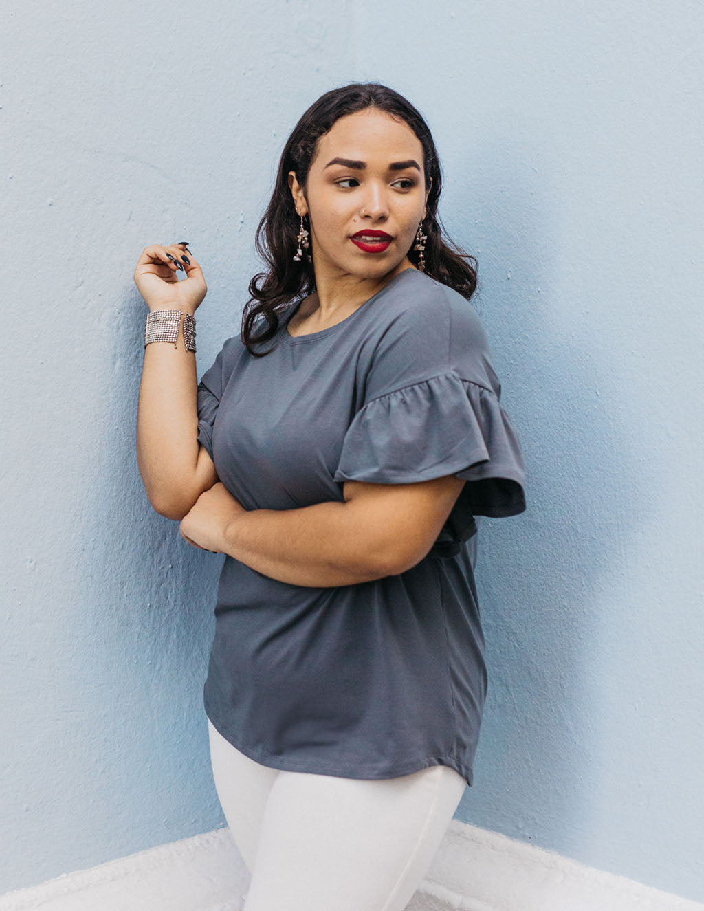 KARA relaxed top in Anchor Grey