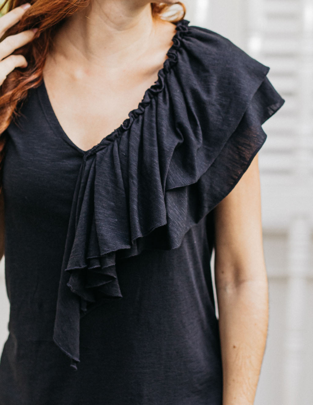KELSEY double ruffle tee in Black