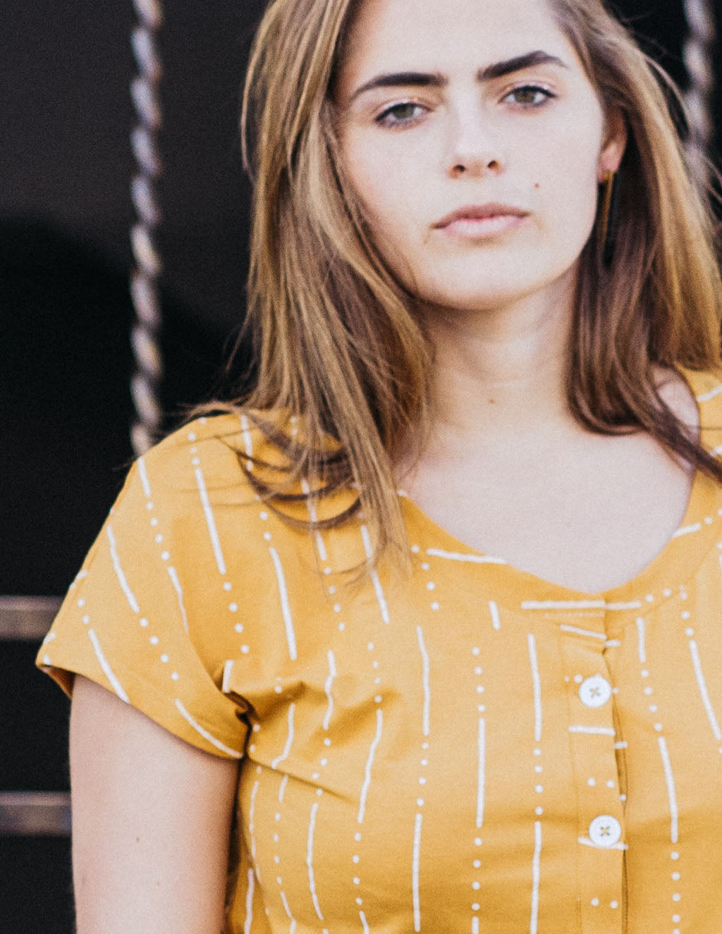 TERRA printed shirt in Mustard/White