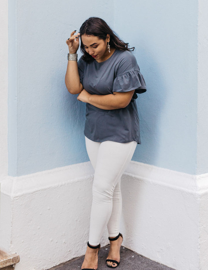KARA relaxed top in Anchor Grey