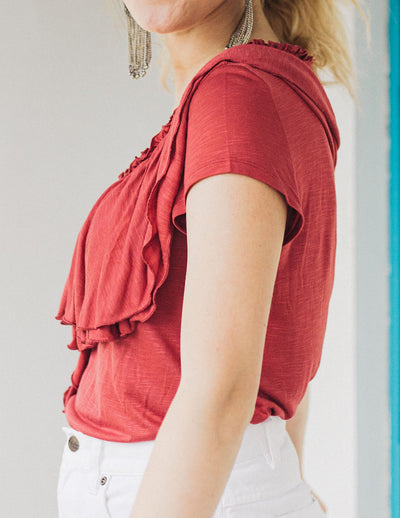 KELSEY double ruffle tee in Red Spice