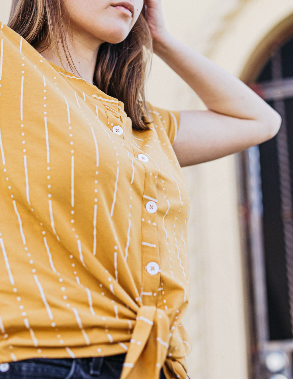 TERRA printed shirt in Mustard/White