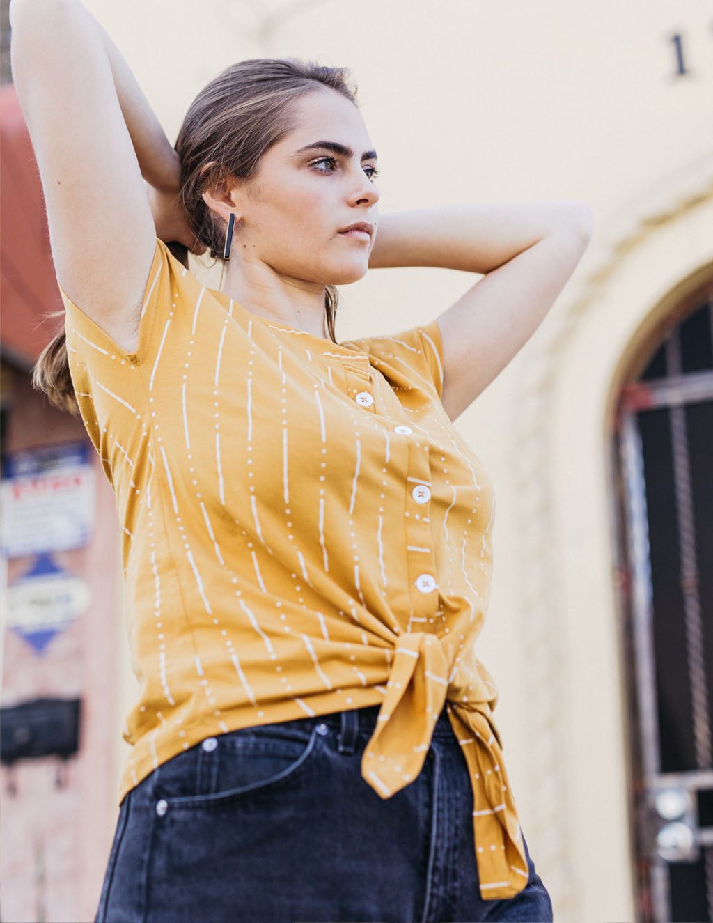 TERRA printed shirt in Mustard/White
