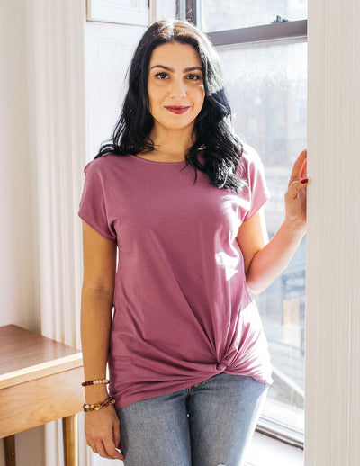 SITA twist front tee in Mulberry